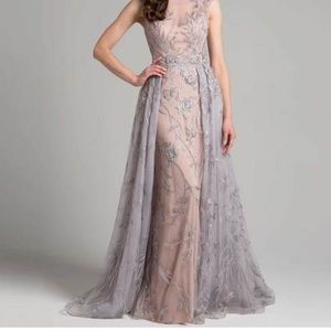 Lara beaded gown with attached overskirt